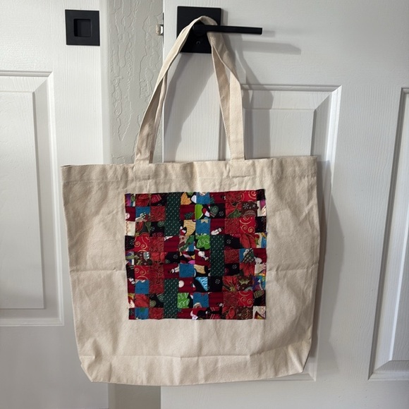 Hand Crafted Handbags - Christmas Themed Hand Crafted Upcycled reusable tote, with quilted top